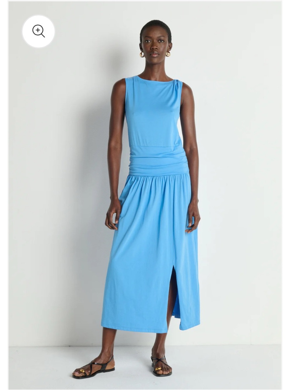 NWT Nation LA Cotton Cleo Drop Waist Midi Dress in Blue, Large
